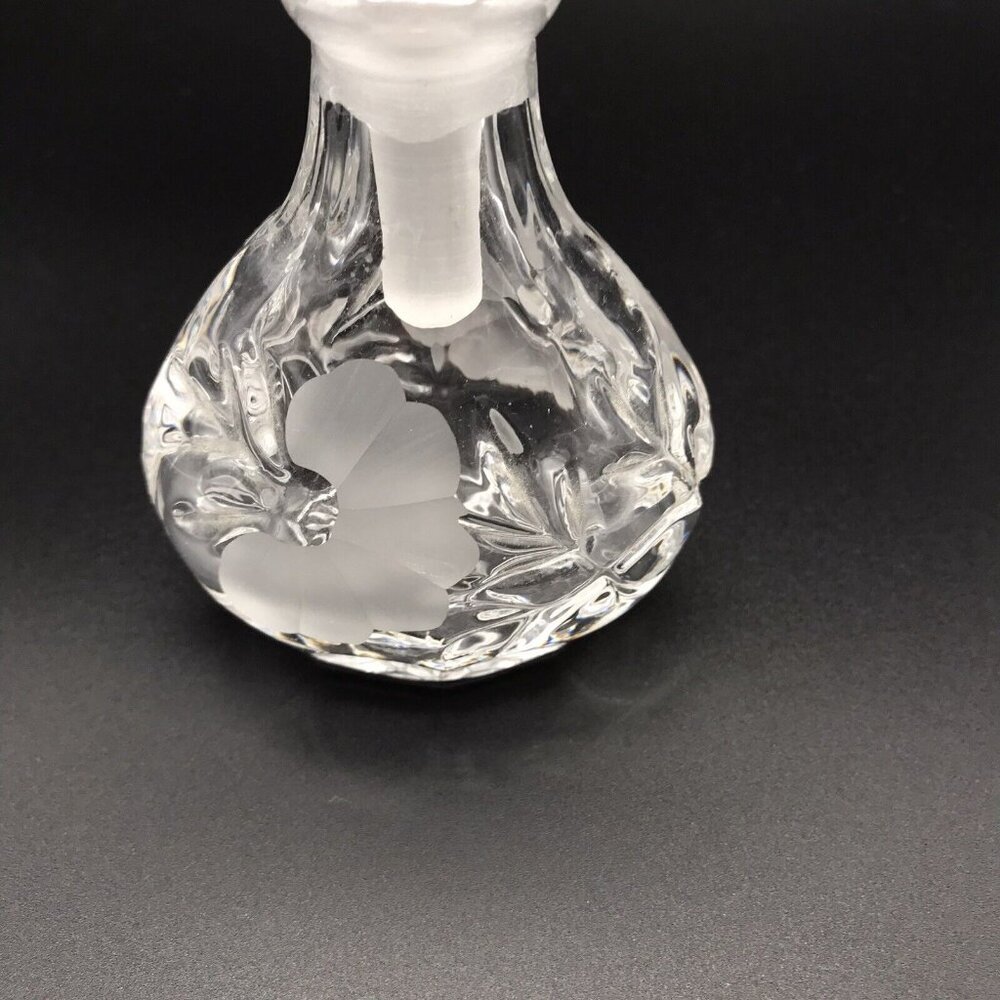 Vintage Clear Glass Perfume Bottle Czech Republic Princess House Frosted Flower - Picture 8 of 10